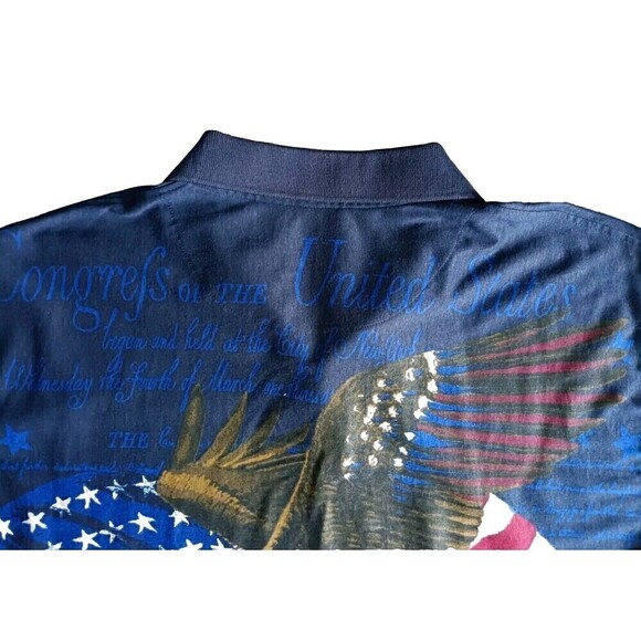 American Flag Eagle Polo T-Shirt Mens XXL USA Constitution Graphic Vintage - Picture 8 of 10